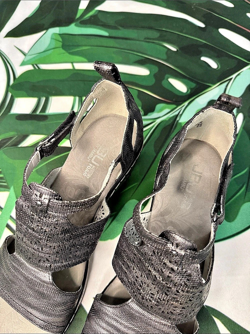 JBU Metallic Wedge Sandals in Black & Gray - Picture 6 of 12